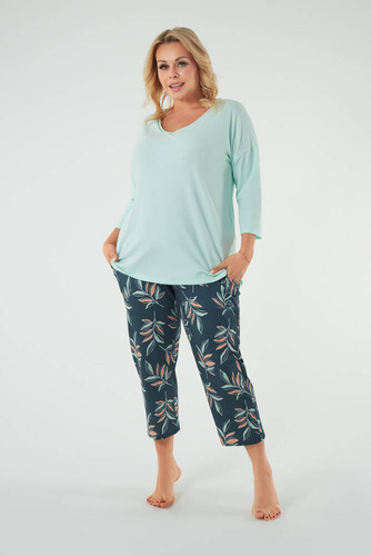 Julietta Дамска пижама 3/4 ръкав, 7/8 панталон Италианска мода - шам-фъстък/принт 