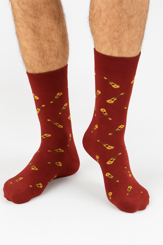 Мъжки чорапи Милена Авангард 0125-122 – Малки китари | Памук, без налягане, полско производство - бордо