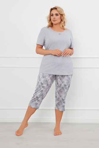 Дамска пижама Ibena с къс ръкав и 3/4 панталон Италианска мода - меланж/принт