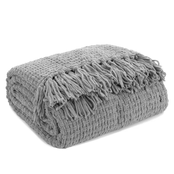 Сузи Одеяло, шалте, плетено с ресни, европерде, сиво