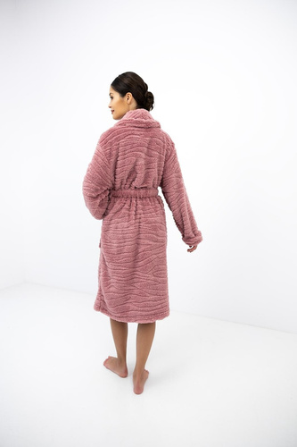 Sensis Dolly дамски мек халат с качулка и панделки в прасковено розово