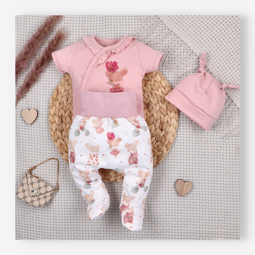 Бебешко боди Nini Little Mouse органичен памук тип прегърни ме къс ръкав