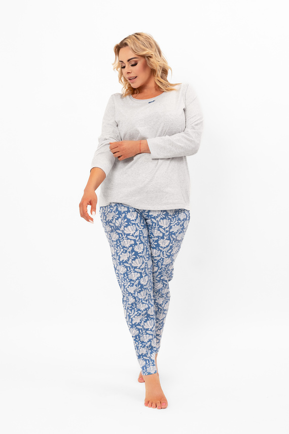 Дамска пижама Boma - дълъг ръкав, дълъг панталон, памук Италианска мода - меланж/принт