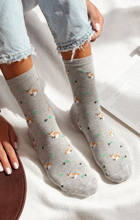 0200-182 Дамски чорапи Foxes and Leaves Milena - памук - светъл меланж