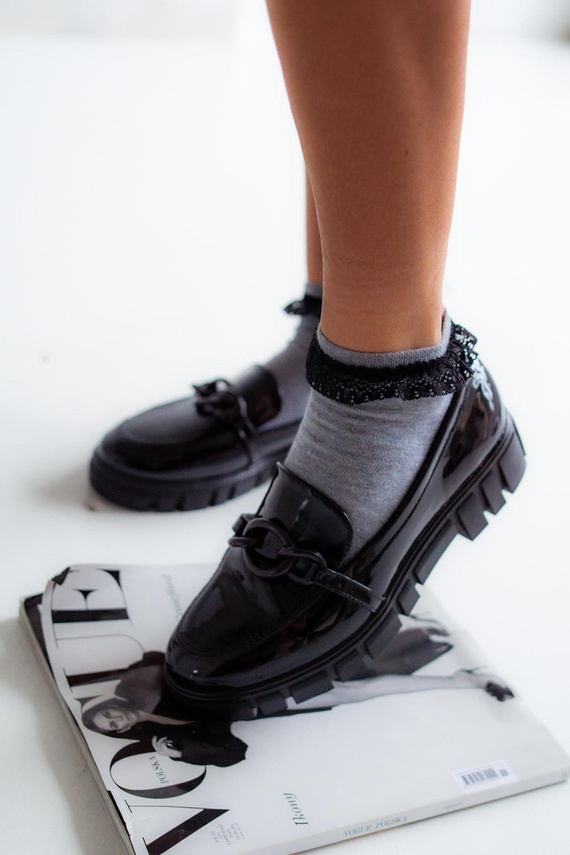 0897 Милена Дамски чорапи с дантела - светъл меланж 1 - черна дантела