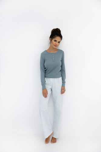 Janelle Sensis - Дамски комплект пижама с дълъг ръкав и карирани панталони