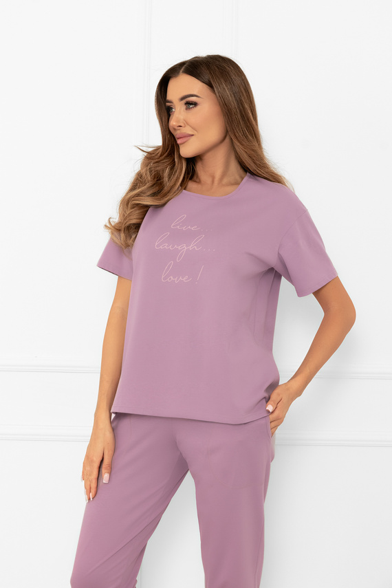 Дамска пижама Ksara - къс ръкав, панталон 3/4, памук Италианска мода - heather 