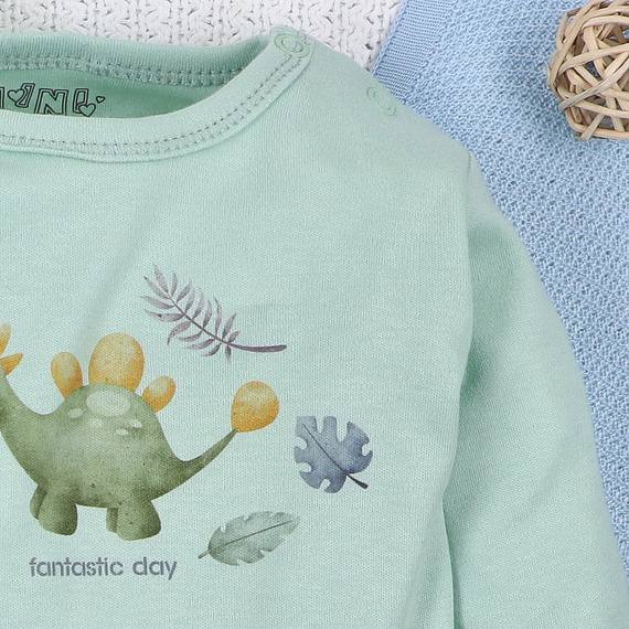 ABN-5566 Боди от органичен памук Dino Explorer, цвят Nini Mint – органичен памук, дълъг ръкав
