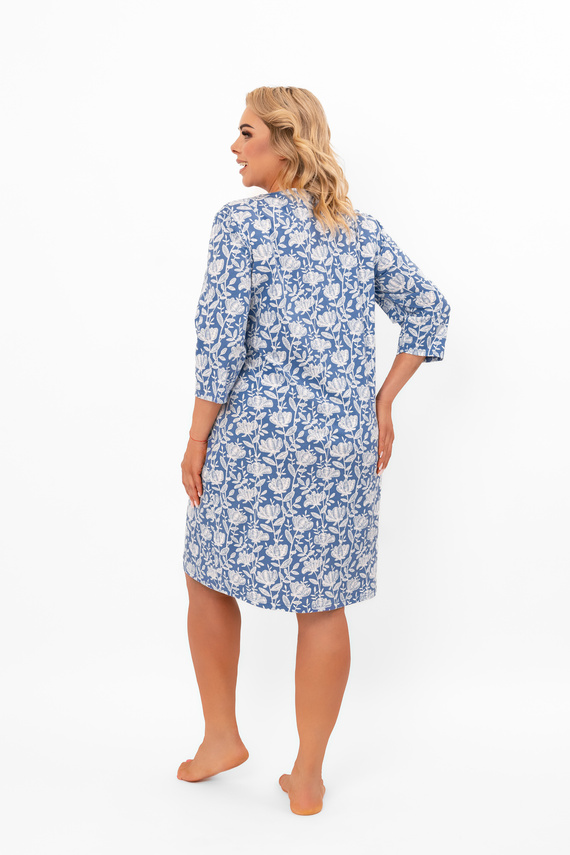 Дамска нощница Bisali - памук, ¾ ръкав, флорален десен Италианска мода