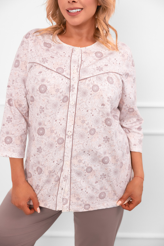 Дамска пижама Galea - памук, 3/4 ръкав и панталон, флорален мотив Италианска мода  