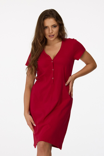 Нощница за бременни Senizo № 18, бордо – 100% памук, къс ръкав, копчета за кърмене