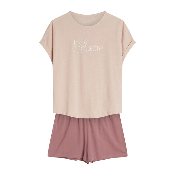 Дамска пижама 44487 Emela Henderson – 100% памук, къс ръкав, шорти, регулируем колан