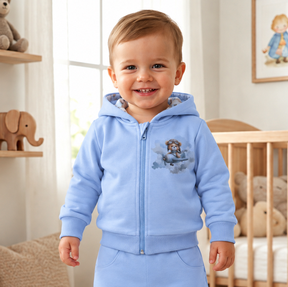 NINI Baby Bear Pilot бебешки органичен суитшърт с цип ABN-5751/BLE