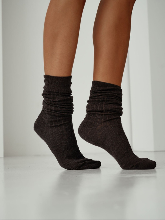 Чорапи до коляното 1627-001 Милена бежови – вълнени, оребрени, некомпресивен маншет