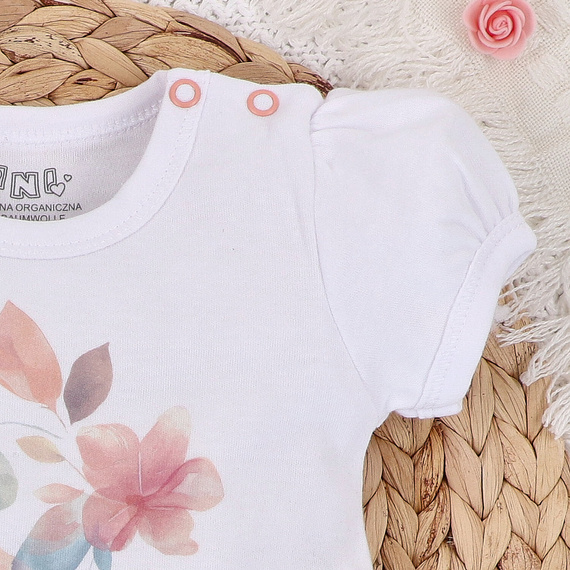 ABN-5422 Kolorowe kwiatki Bluzka z bawełny organicznej Nini biały