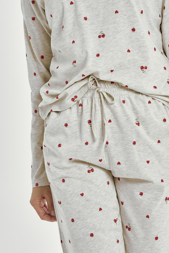 Дамска пижама Adele 3430 Taro, сива с дълъг ръкав, памук, черешов мотив