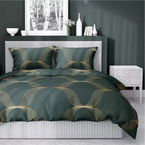 5088 B Home Satin Спално бельо от сатен, бутилково зелено Detexpol орнамент