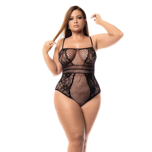 Body 1103X Fishnet Bodysuit Mapale Черно мрежесто боди макси размер XL-5XL