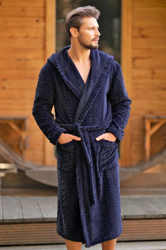 Zygmunt Мъжки халат за баня с качулка Италианска мода - тъмносин 