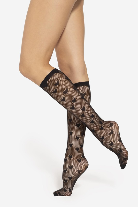 Подколенки Yasmine wz.01 Gatta – черни, ажурни сърца, нестягащ ластик