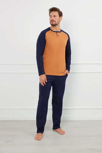 Alexander Мъжка пижама с дълъг ръкав и дълъг панталон Италианска мода - коняк/гранат