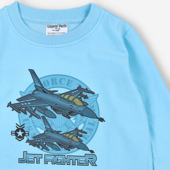 KAR-1014 Синя блуза с дълъг ръкав за момче Lagarto Verde - памук с еластан, полско производство