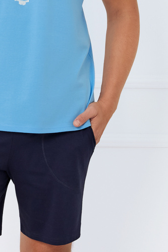 Порт Мъжка пижама с къс ръкав, къси панталони Италианска мода - синьо