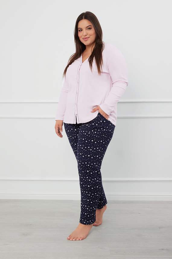 Libra Дамска пижама с дълъг ръкав и панталон Италианска мода - розово/принт 