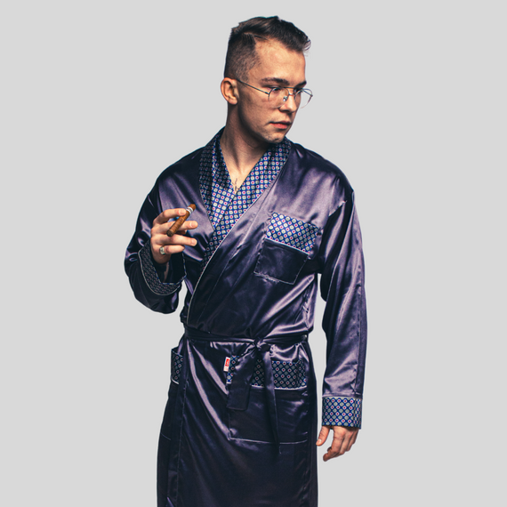 940 Forex мъжки сатенен халат за баня - тъмносин