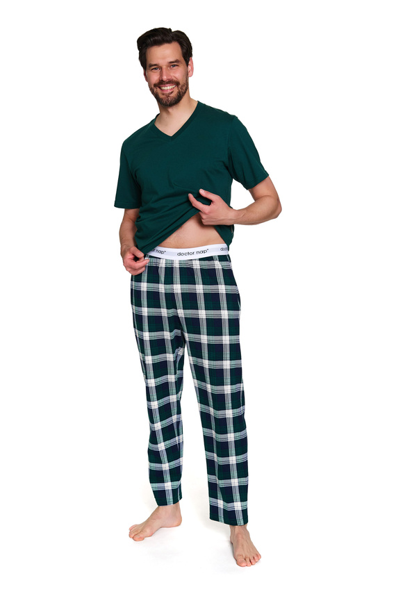 Doctor Nap 7368 – Мъжка памучна пижама с тениска с V-образно деколте | 100% памук, полско производство - смарагд