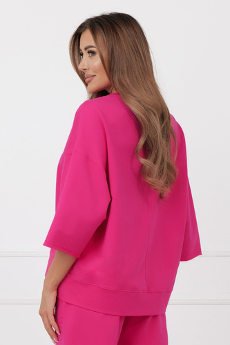 Блуза Kaori Italian Fashion с 3/4 ръкав, памук с еластан – фуксия