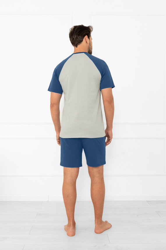 Мъжка пижама Alexander Italian Fashion - къси ръкави и къси панталони, 100% памук - сиво/дънки