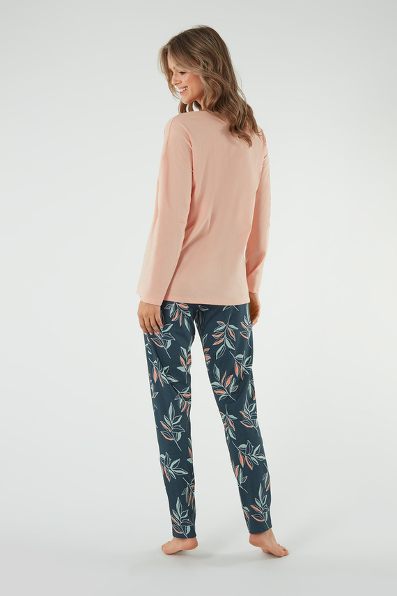 Julietta Дамска пижама с дълъг ръкав и дълъг панталон Италианска мода - сьомга/принт 