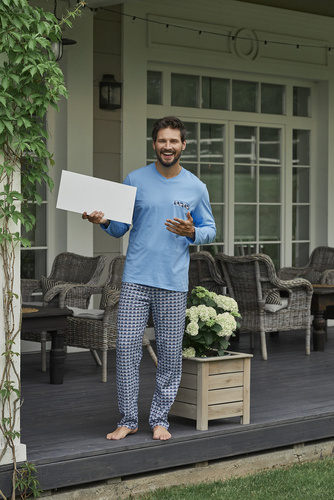 Jaromir Мъжки дълъг ръкав, дълъг панталон Италианска мода - синьо/печат