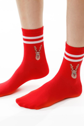 АРТ.136 Дамски коледни чорапи Steven red 118 – памук, топли, зимен десен