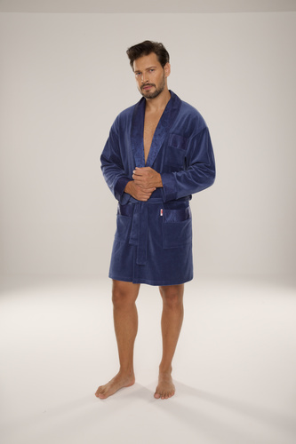 866 Noble Мъжки велурен халат De Lafense - къс, елегантен, памук - деним