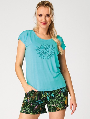 Key LNS 580 дамска лятна пижама тюркоаз от вискоза с джобове