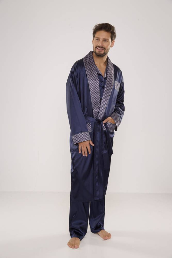 939 Мъжка сатенена пижама - тъмносиня 