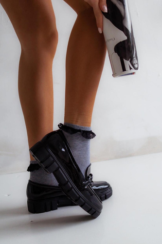 0897 Милена Дамски чорапи с дантела - светъл меланж 1 - черна дантела