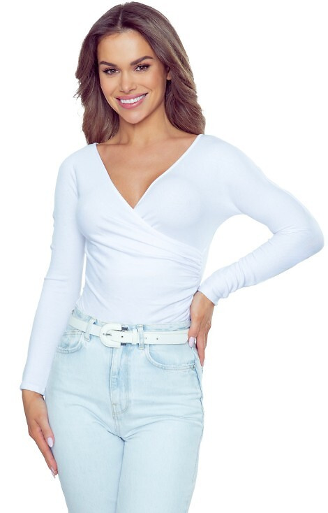 Боди Cortina Eldar бяло – Елегантно дамско боди с прехлупено деколте и волани