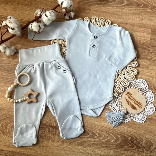 BP009 Поло боди с дълъг ръкав Mamatti - сиво