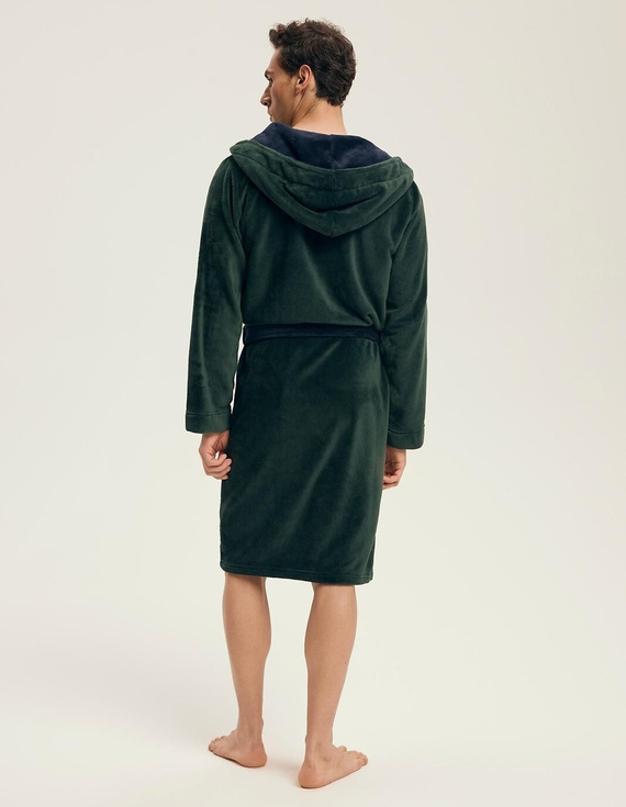 Мъжки халат Henderson 43377 Natch Green - с качулка, топъл трикотаж, комфорт и елегантност