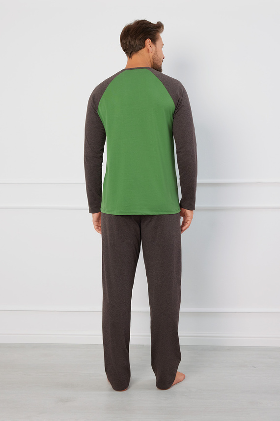 Alexander Мъжка пижама с дълъг ръкав и дълъг панталон Италианска мода - зелена/c.меланж