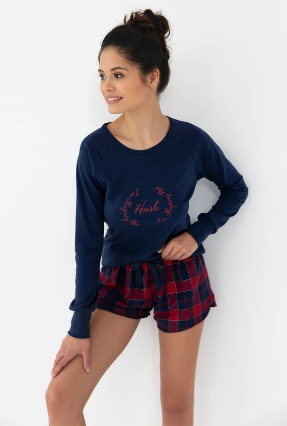 Дамска фланелена пижама Clarissa Sensis - тъмносиньо-червена