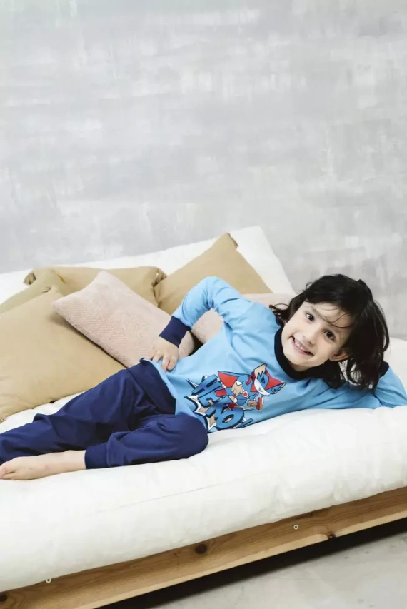 Remek Пижама за момчета с дълъг ръкав и дълъг панталон Италианска мода - синя