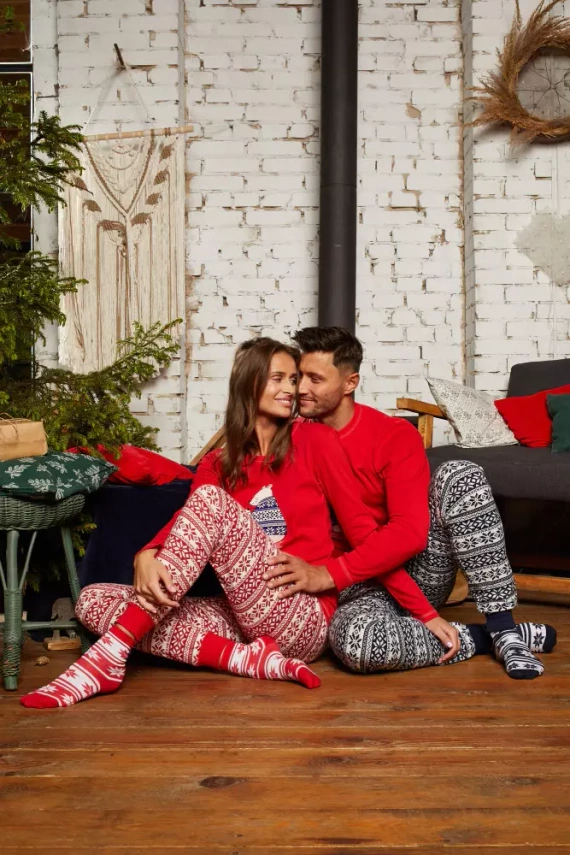 Arktyka Дамска пижама с дълъг ръкав и дълъг панталон Италианска мода - червено/принт