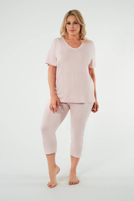 Puntini Дамска пижама с къс ръкав и 3/4 панталон Италианска мода - прахово розово 