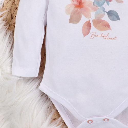 ABN-5416 Kolorowe kwiatki Body z bawełny organicznej Nini biały