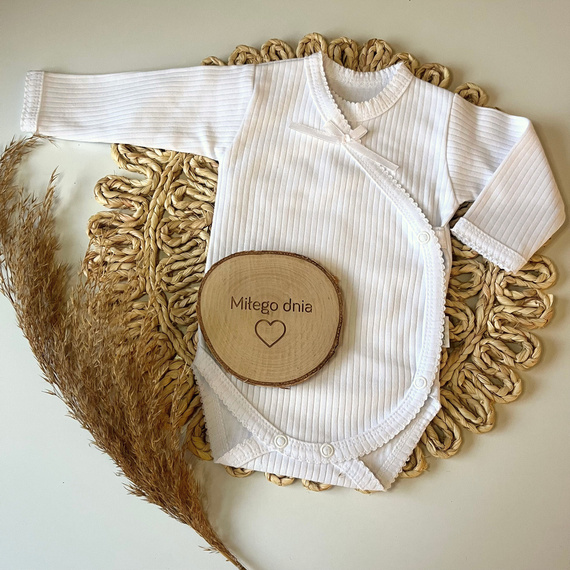 BD082 Раирано боди с дълъг ръкав Mamatti - бяло