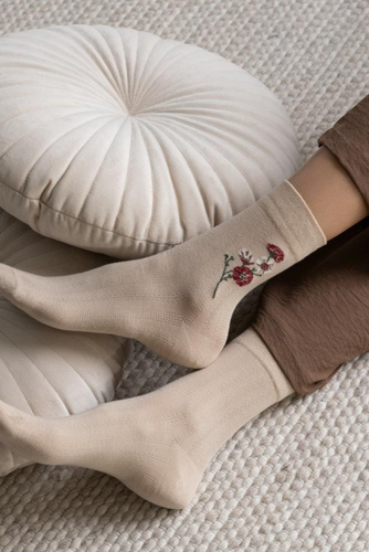 Дамски чорапи Steven Planeta Ziemia art.017 beige 042– памук, стилни мотиви, комфорт